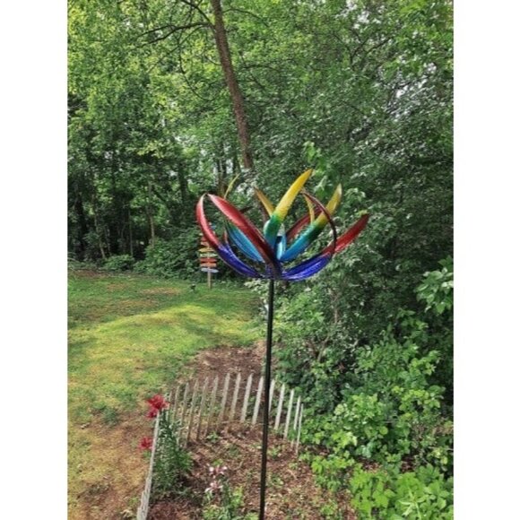 74" Multi-Color Tulip Wind Spinner Yard Decorations Solar Powered Glass Ball - Picture 2 of 2